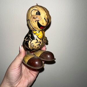 Disney Vintage Linemar Jiminy Cricket Tin Wind-Up Toy Japan As Is